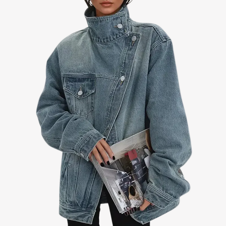 Inthet – Baumwolle Street Style Trendige Asymmetrische Knopfjacke