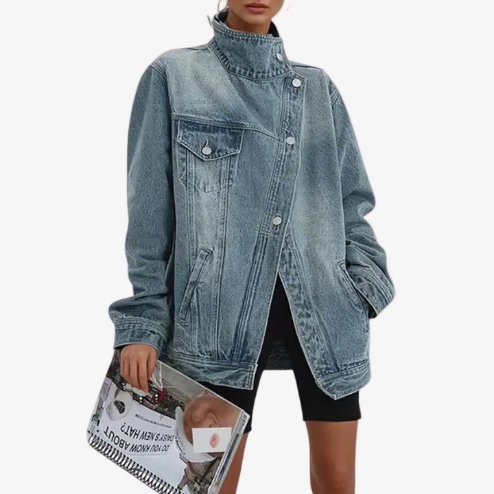 Inthet – Baumwolle Street Style Trendige Asymmetrische Knopfjacke