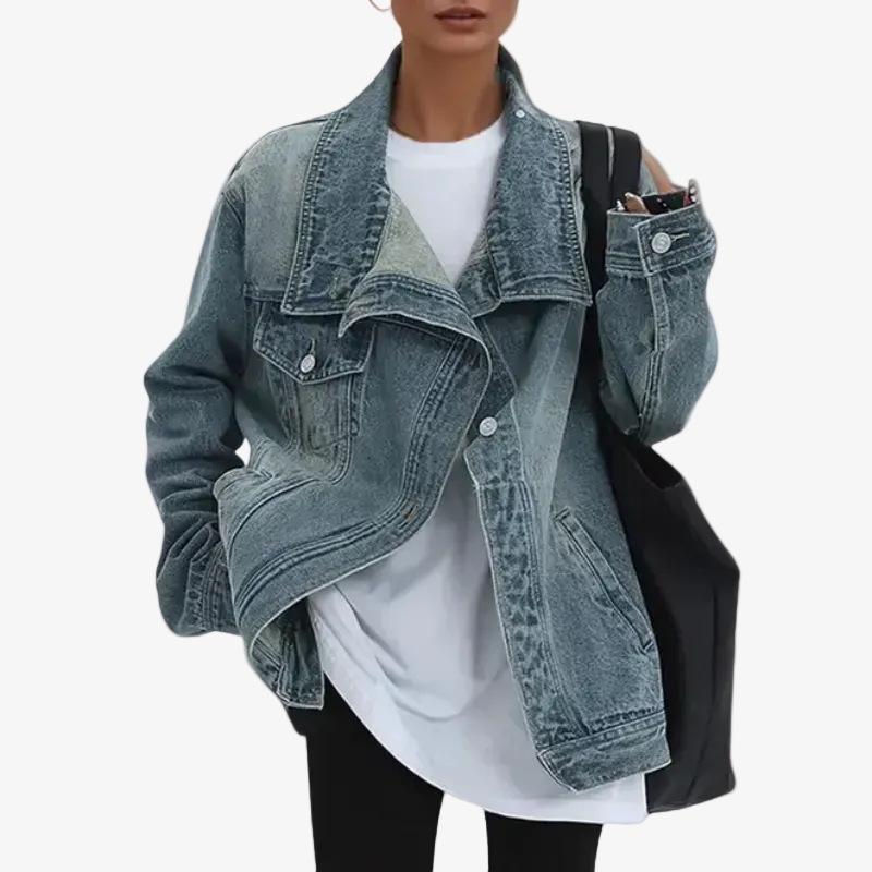 Inthet – Baumwolle Street Style Trendige Asymmetrische Knopfjacke