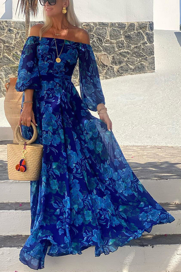 Luna - Maxikleid mit Blumenmuster und schulterfreien Ärmeln