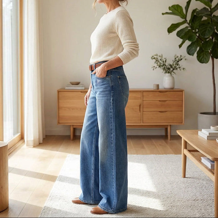 Mercy - Damen-Vintage-Hochbund-Weitbeinjeans
