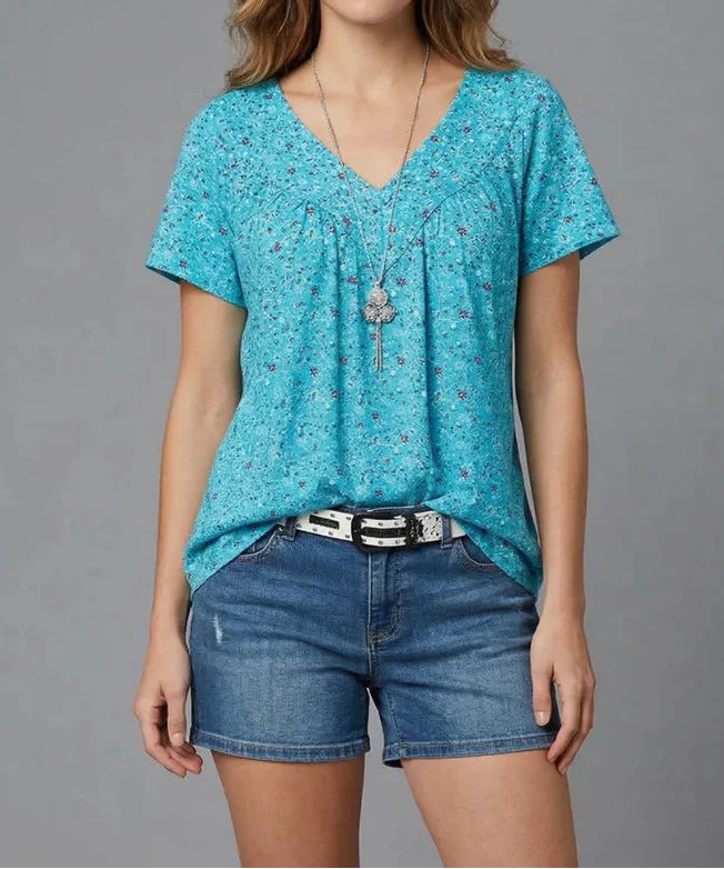 Yena - Flora-T-Shirt mit V-Ausschnitt