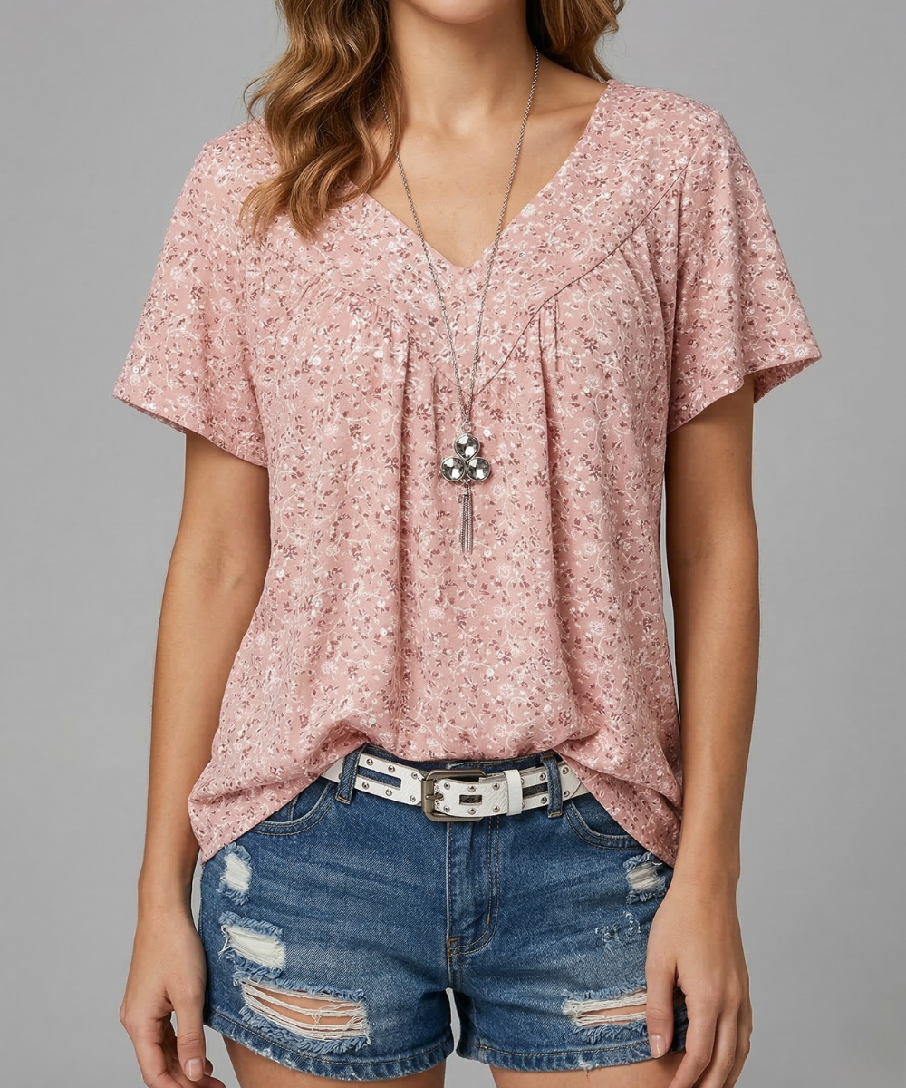 Yena - Flora-T-Shirt mit V-Ausschnitt