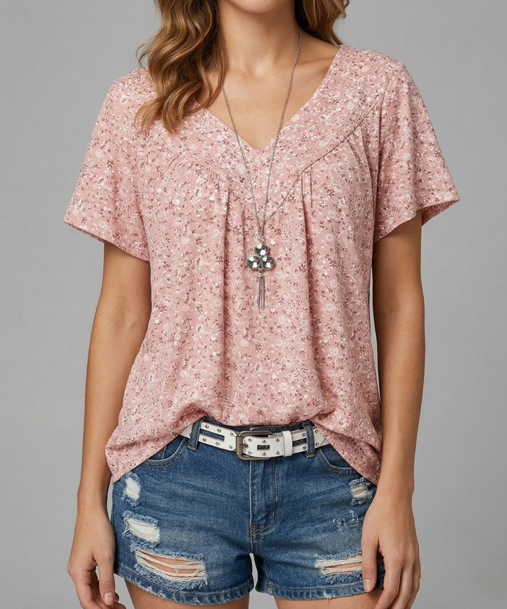 Yena - Flora-T-Shirt mit V-Ausschnitt