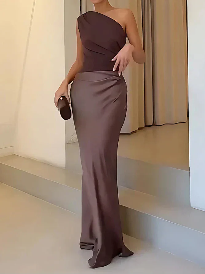 Luna - Maxikleid mit goldener Satinbordüre