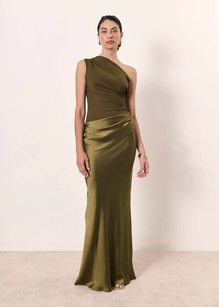 Luna - Maxikleid mit goldener Satinbordüre