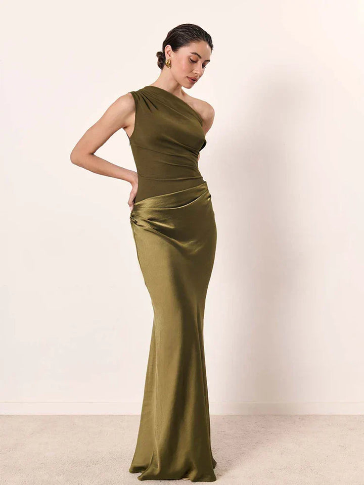 Luna - Maxikleid mit goldener Satinbordüre