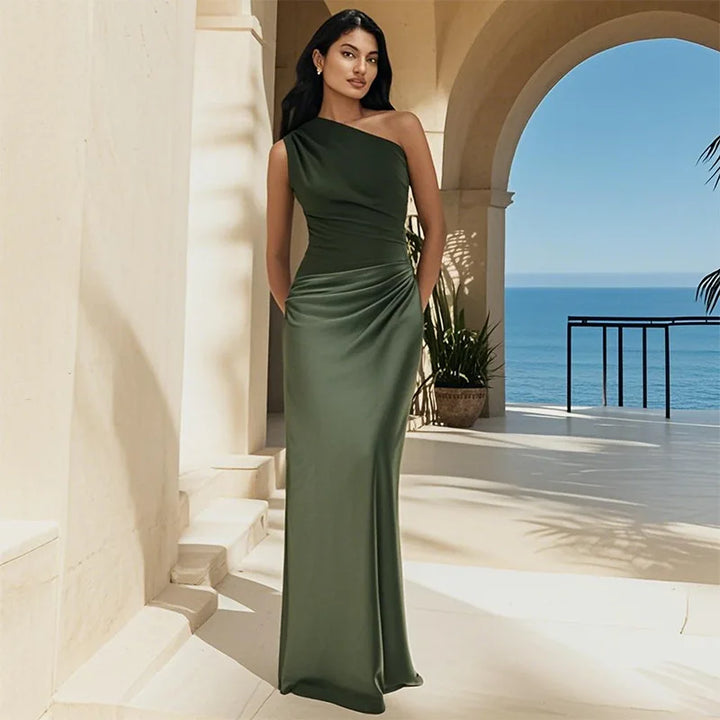 Luna - Maxikleid mit goldener Satinbordüre