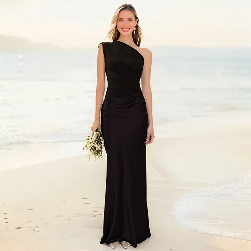 Luna - Maxikleid mit goldener Satinbordüre