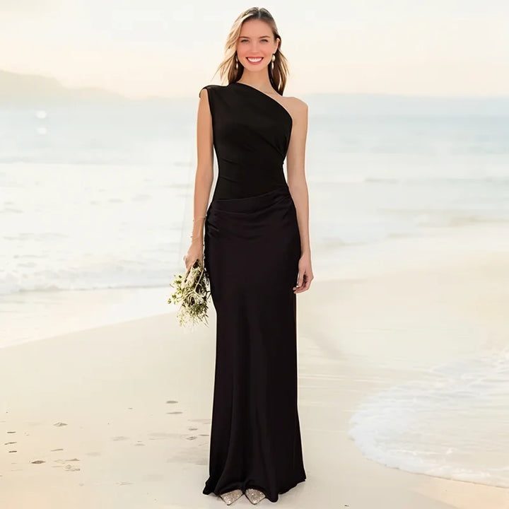 Luna - Maxikleid mit goldener Satinbordüre