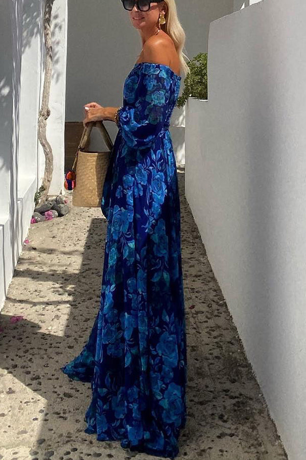 Luna - Maxikleid mit Blumenmuster und schulterfreien Ärmeln