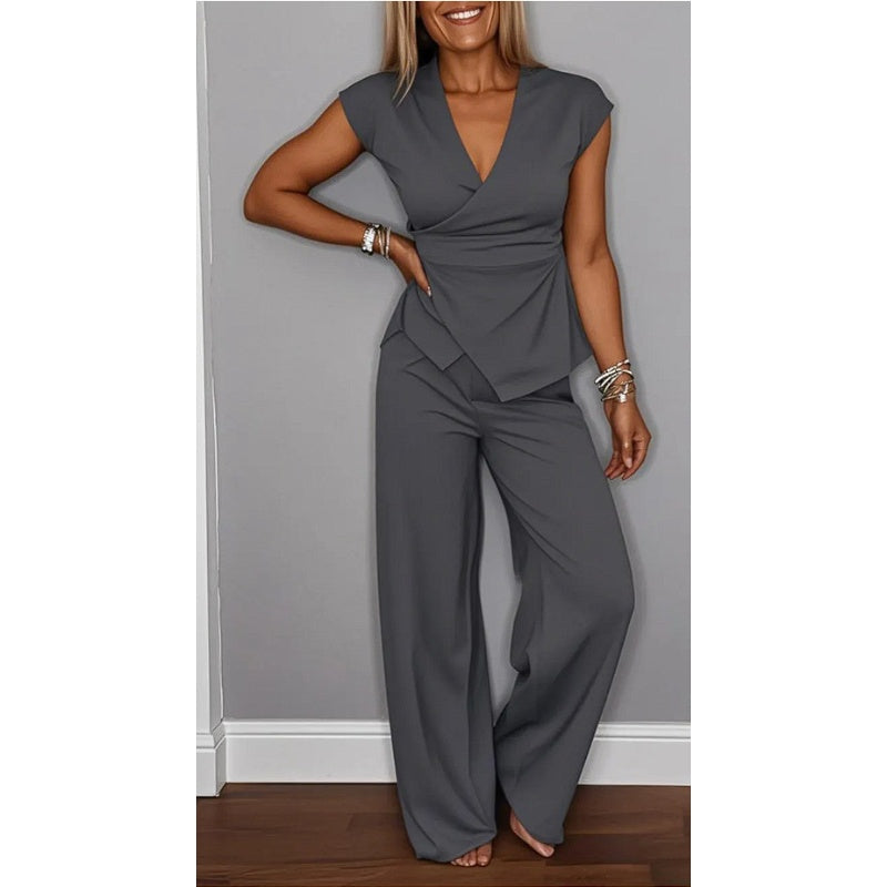 Demie - Stylisches Set aus Oberteil mit V-Ausschnitt und Hose