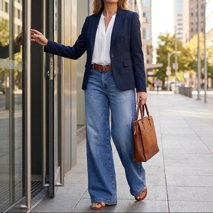 Mercy - Damen-Vintage-Hochbund-Weitbeinjeans