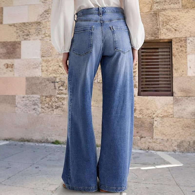 Mercy - Damen-Vintage-Hochbund-Weitbeinjeans